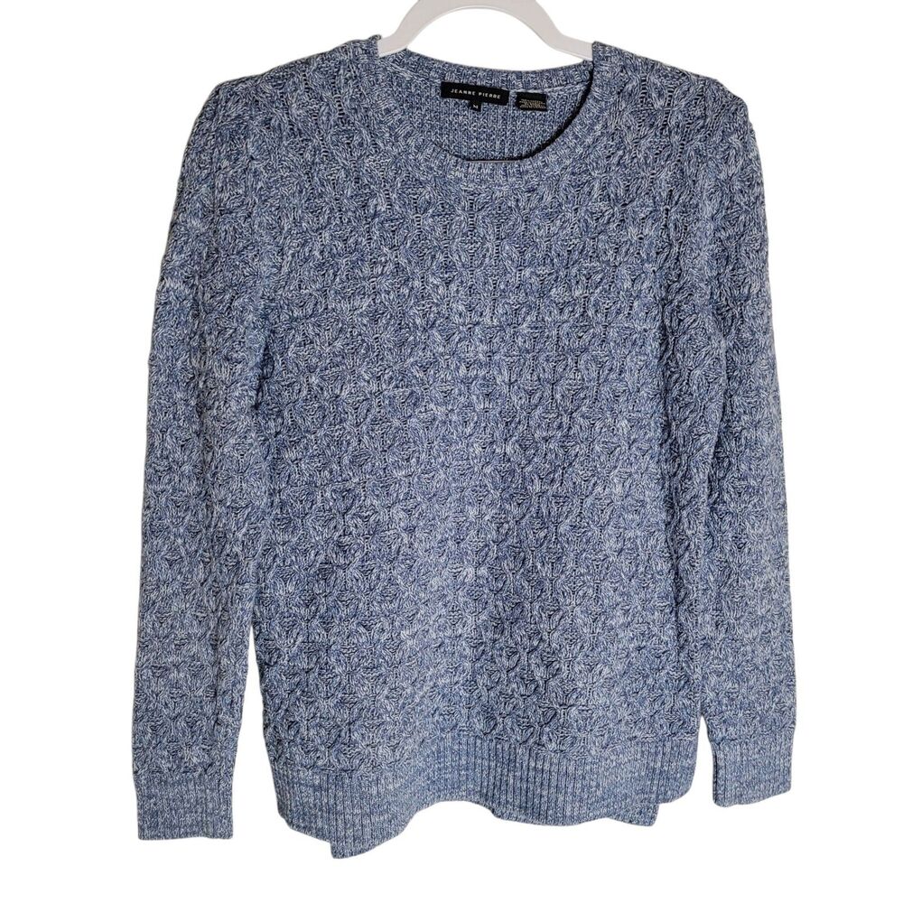 Jeanne Pierre Cable Knit Sweater Women Medium Blue 100% Cotton Vintage Fisherman